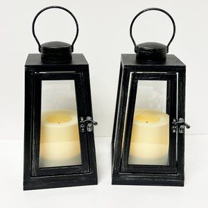 Set of (2) 7" Tapered Lanterns by Candle Impressions Antique Black NEW